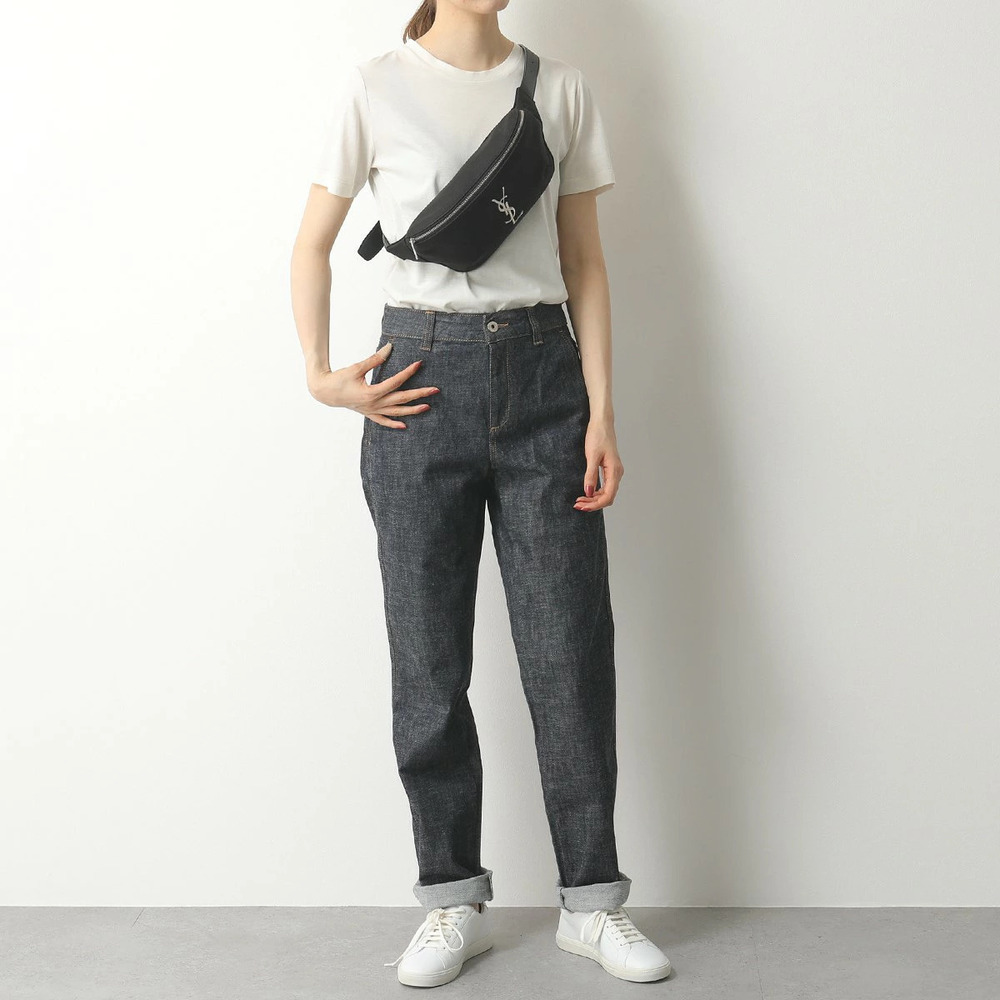 SAINT LAURENT Paris Body Bag Waist Pouch Clutch Belt Canvas Leather Nero Black